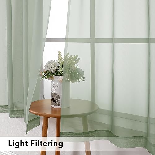 Sage Short Sheer Drapes Half Window Curtains for Bathroom Small Windows (Sage Green / 42"W x 36"L (Pack of 2))