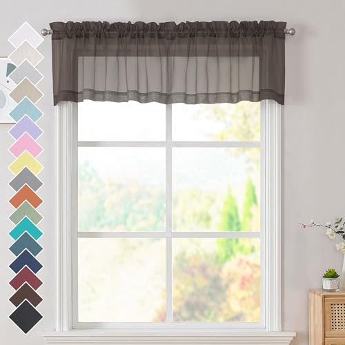 2 Panels Chocolate Brown Sheer Valance (Chocolate / 42"W x 14"L (Pack of 2))