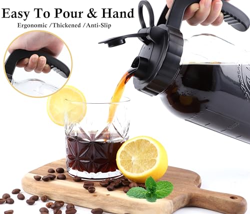 Cold Brew Coffee Maker Half Gallon 2 Set Glass Mason Jar Pitcher With Spout Lid Filter 2 Quart Wide Mouth Iced Tea Brewing Jug Heavy Duty Handle Airtight & Leak (2 Set)
