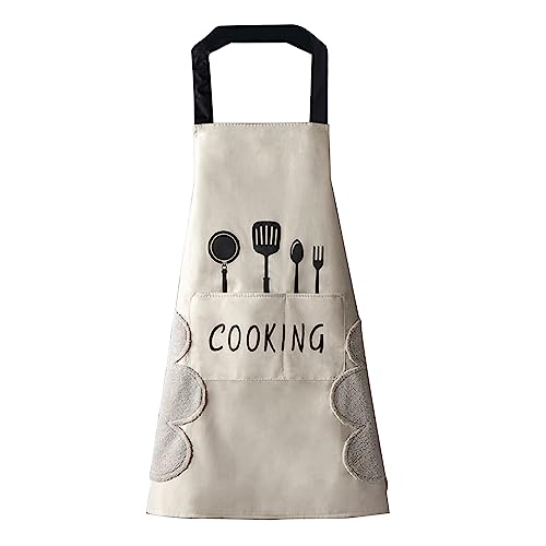 Women Kitchen Apron with Hand Wipe Pockets (White)