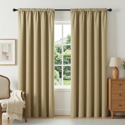 Beige Blackout Curtains 84 inch Length 2 Panels Set (Beige / 52"W x 84"L (Pack of 2))