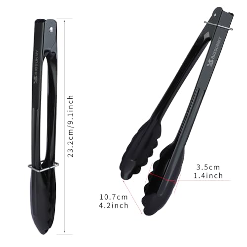 9 Inch Kitchen Food Tongs (9" / Black)