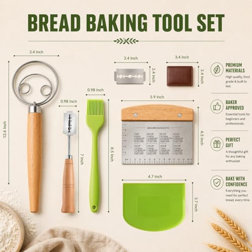 Sourdough Bread Baking Tool Set with Danish Dough Whisk