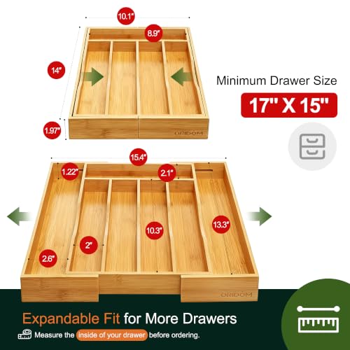 2 Piece Bamboo Silverware Organizer (7 Slots Expandable-2Pack / Natural)