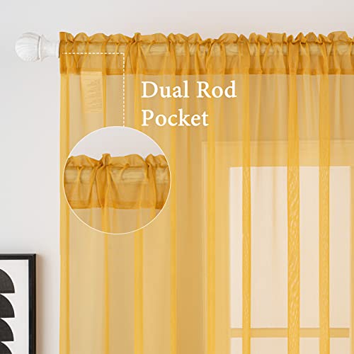 2 Panels Fall Sheer Curtains for Living Room 54X72 Inch Gold (Gold / 54"W x 72"L (Pack of 2))