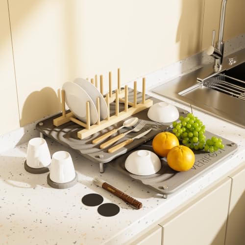 Nested Dish Drying Mat with Bamboo Rack for Dishes (Bamboo Rack Midnight Gray)