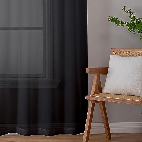 Black Sheer Curtains 96 Inches Long (Black / 42"W x 96"L (Pack of 2))