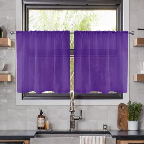 Solid Sheer Rod Pocket Curtain Voile Draperies 2 Panels White Beige Black Ivory Coffee 22 Inch Width 50 Inch Long 1 Pair for Kitchen Bedroom Children Living Room Yard (Purple / 22"W x 50"L (Pack of 2))
