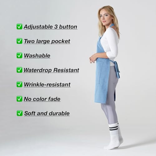Kitchen Apron for Women & Men Waterdrop Resistant (1 Pack - Light Blue)