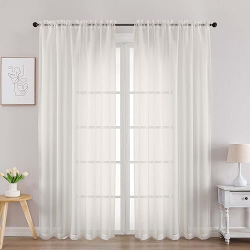 Ivory Sheer Curtains 78 Inches Long 2 Panels Set for Living Room (Ivory / 52"W x 78"L (Pack of 2))