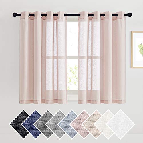 Semi Sheer Rich Linen Curtains Flax Texture (52"W x 45"L (Pack of 2) / Dusty Blush)