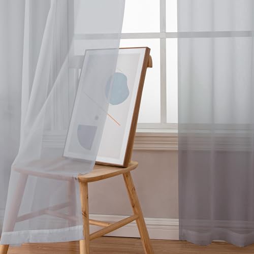 Sheer Light Grey Curtains 90 inches Long 2 Panels (Light Grey / 42"W x 90"L (Pack of 2))