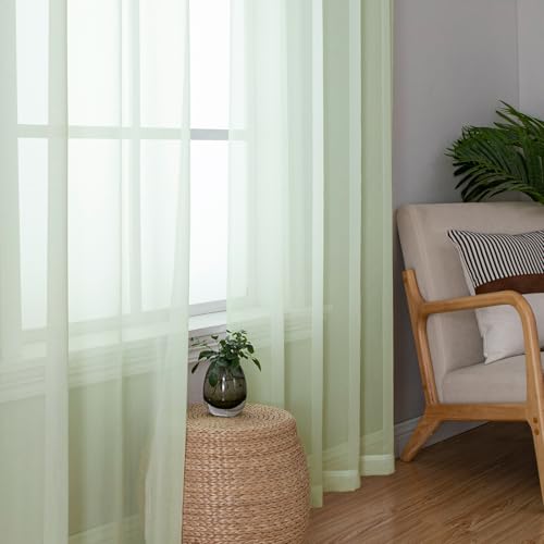 Light Green Sheer Curtains 72 Inches Long 2 Panels (Light Green / 42"W x 72"L (Pack of 2))