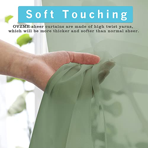 2 Panels Sheer Sage Green Curtains 54 Inches Length Window Treatment for Kitchen (Sage Green / 42"W x 54"L (Pack of 2))