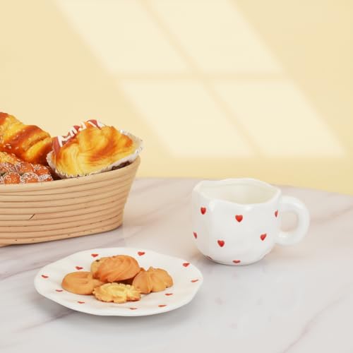 10oz Ceramic Mug With Saucer (Small Red Heart)