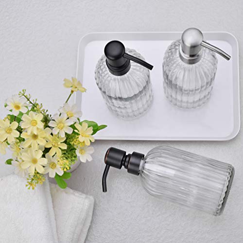 16Oz Bathroom Glass Soap Dispenser with Black Rust Proof Pump (Matte Black +Clear / 1-Pack)