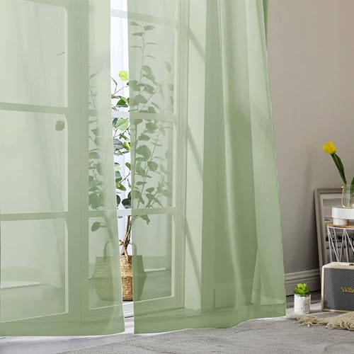 Light Green Sheer Curtains for Bedroom Living Room 96 Inches Long 2 Panels (Light Green / 42"W x 96"L (Pack of 2))