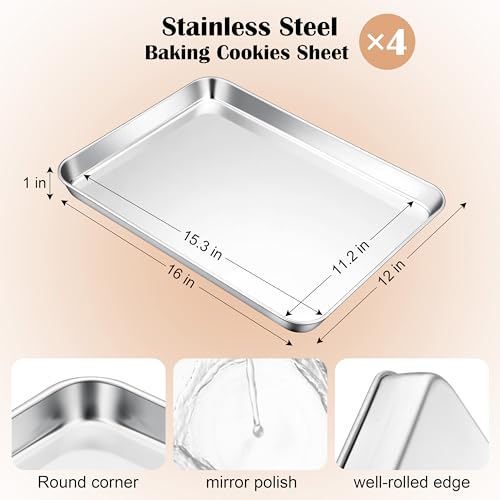 Stainless Steel Baking Sheet Set of 4 (16"x 12")