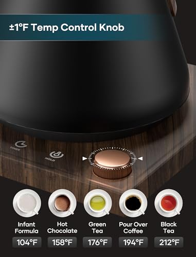 Gooseneck Electric Kettle with ±1℉ Temperature Control (Onyx Black)