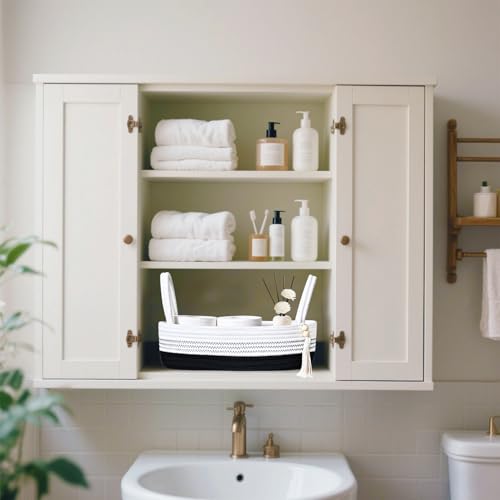 Small Storage Basket for Toilet Tank Top (White & Black / L(13x6x4 Inch))