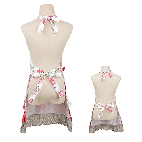 Kitchen Aprons with Pockets for 2 Pockets for Mama and Me (Red-mama and Me Set)