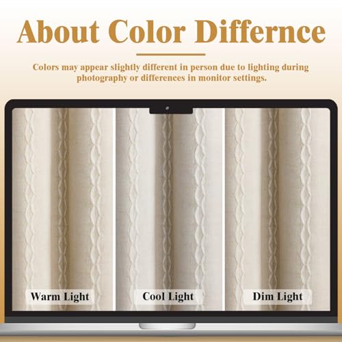 Boho 100% Blackout Curtains 84 Inch 2 Panels Linen Blend Beige (Beige / 52"W x 84"L (Pack of 2))
