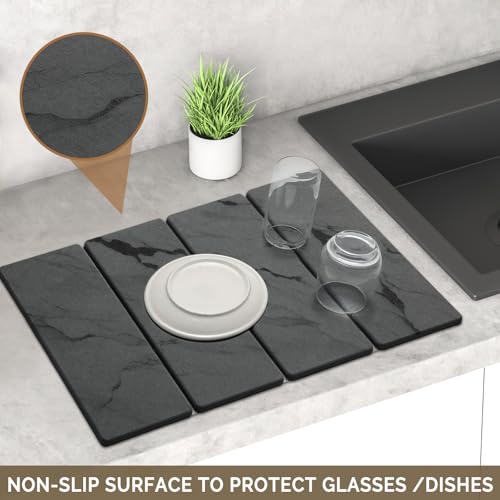 Large Stone Dish Drying Mat for Kitchen Counter (Dark gray 2 / 24" x 16")