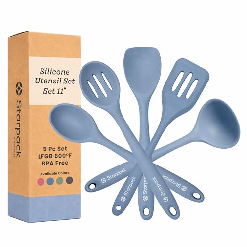 Starpack Stir and Serve Silicone Cooking Utensils Set (Light Blue / Standard Size Set of 5, 11")