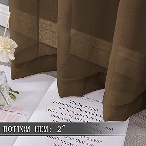 Short Sheer Curtains Linen Textured Living Room Curtain Sheers Light Filtering Rod Pocket Voile Curtains for Bedroom (42"W x 45"L (Pack of 2) / Brown)