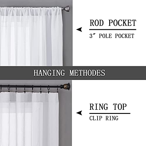 Sheer Curtains Living Room Linen Textured Curtain Sheers Light Filtering Voile Rod Pocket Curtains for Bedroom (38"W x 63"L (Pack of 2) / White)