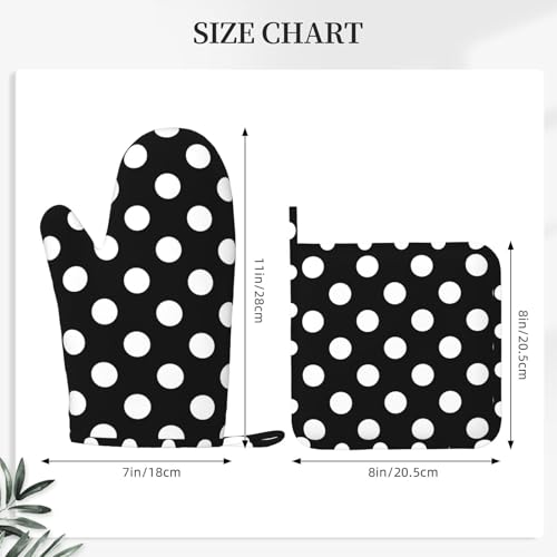 Black White Retro Polka Dot Oven Mitts and Pot Holders Sets of 4 (Black White Retro Polka Dot)