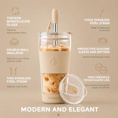 19 oz. Clear Double Wall Glass Coffee Tumbler (Biege)