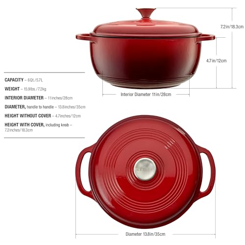 Enameled Cast Iron Round Dutch Oven (Red)