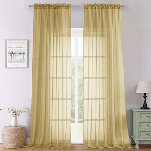 Gold Sheer Curtains 108 Inches Long 2 Panels (Gold / 59"W x 108"L (Pack of 2))