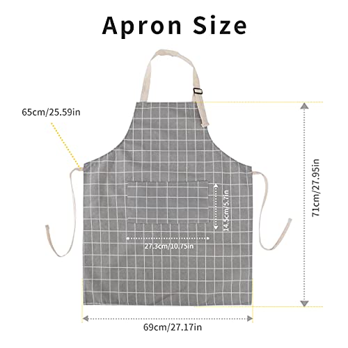 2 Pieces Cotton Linen Waterproof Bib Kitchen Apron with Pockets (Grey/Green)