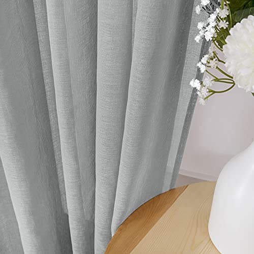 Short Sheer Curtains Living Room Linen Textured Curtain Sheers Light Filtering Voile Rod Pocket Curtains for Bedroom (38"W x 45"L (Pack of 2) / Silver Grey)