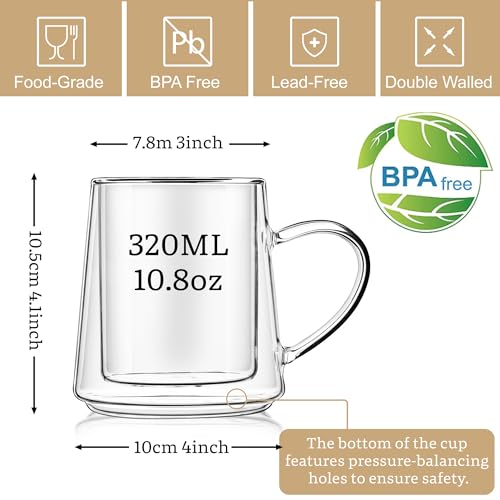 10.8oz Double Wall Glass Coffee Mugs (Clear mug-10.8oz)