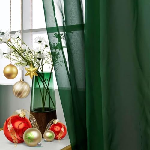Foliage Green Sheer Curtains 4 Panels Rod Pocket Semi (Foliage Green / 52"W x 54"L (Pack of 4))