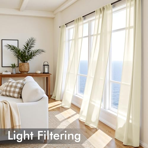 Light Cream Sheer Curtains 108 Inches Long 4 Panels 42 x 108 Inches (42"W x 108"L (Pack of 4) / Light Cream)