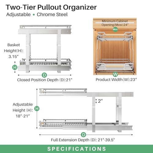Pull out Cabinet Organizer (Chrome / 23"W x 21"D)