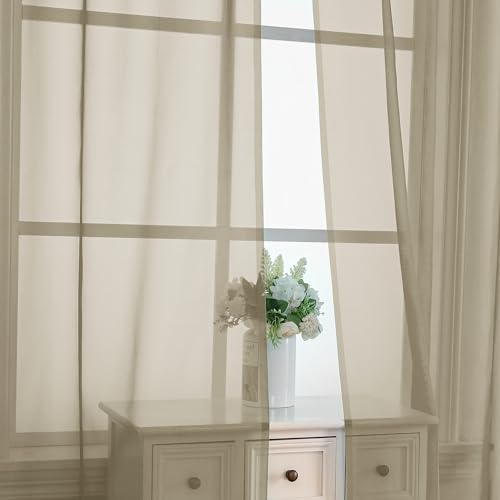 Taupe Sheer Curtains 63 Inches Long 2 Panels (Taupe / 42"W x 63"L (Pack of 2))