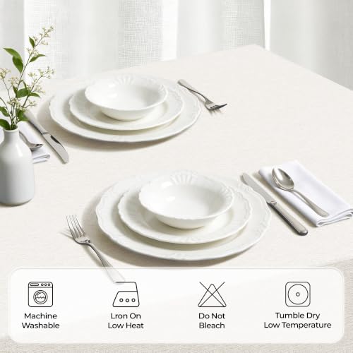 Faux Linen Farmhouse Table Cloth 60"x104" for 6 ft Rectangle Table (Ivory / 104" x 60" (Rectangular))