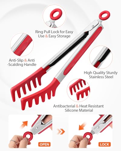 Silicone Spaghetti Spoon & Pasta Tong (Red)