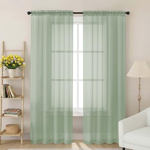 Sage Green Sheer Curtain for Bedroom Living Room 72 Inches Long 2 Panels Set (Sage Green / 42"W x 72"L (Pack of 2))