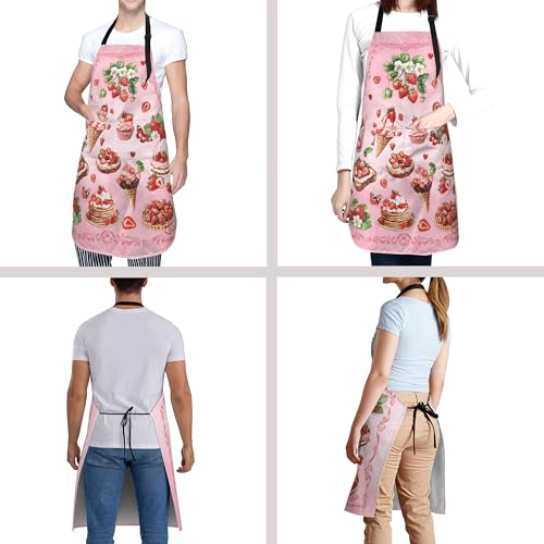 Pink Cake Baking Apron Adjustable Chef Bib Apron with Pocket Strawberry (33" x 28"(Pack of 1) / Strawberry Pink)