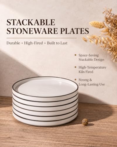 Ceramic Dinner Plates Set of 6 (Black Rim / 10.25Inch-6pcs)