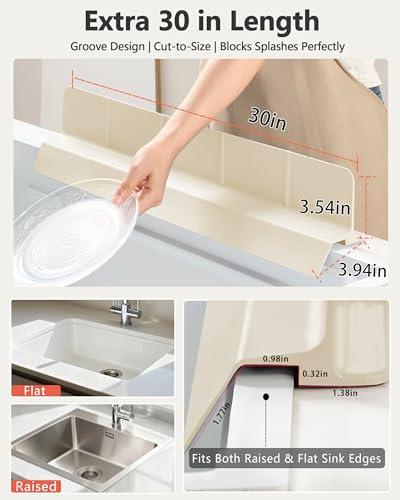 Kitchen Sink Splash Guard 30" 18" 23" Self (Cream / 30" x 3.5")
