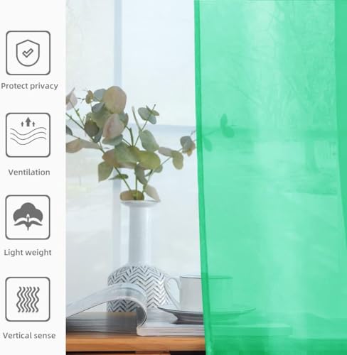 Solid Sheer Rod Pocket Curtain Voile Draperies 2 Panels White Beige Black Grey Coffee 52 Inch Width 45 Inch Long 1 Pair for Kitchen Bedroom Children Living Room Yard (Grass Green / 52"W x 45"L (Pack of 2))