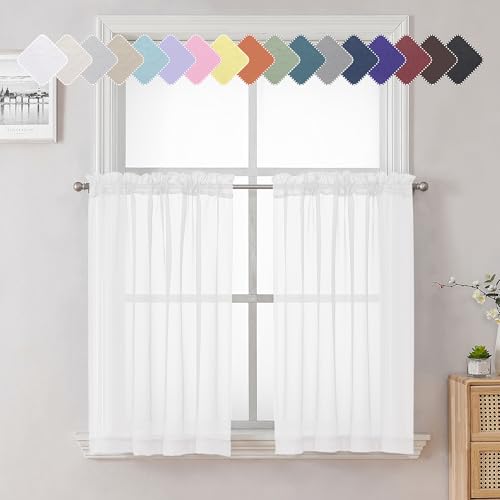 White Sheer Curtains 36 Inch Length 2 Panels Set (White / 42"W x 36"L (Pack of 2))