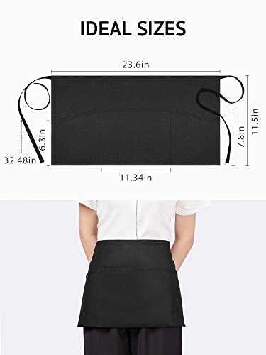 6 Pack Server Apron with 3 Pockets for Men Women